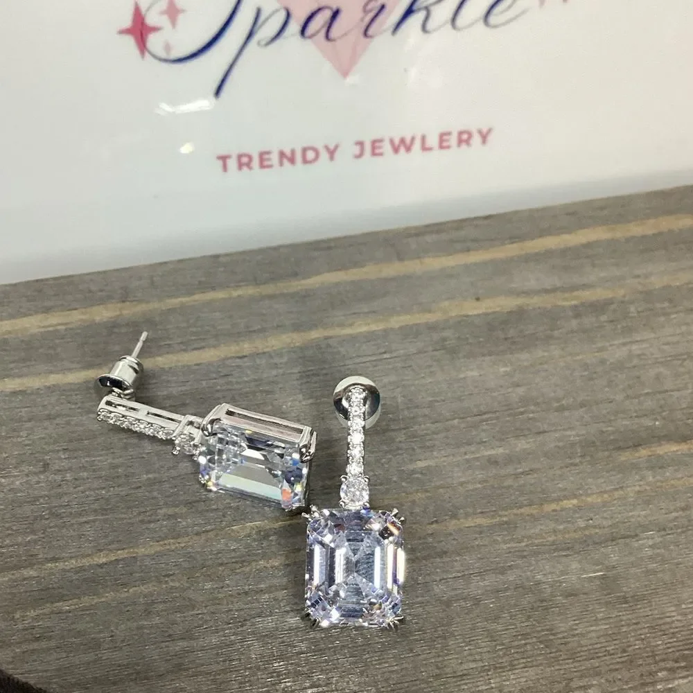 Emerald cut CZ   Diamond Post back Drop Earrings💎
